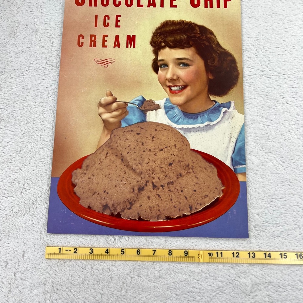 1950s Ice Cream Vintage Advertising Sign 20" Cardboard Girl Chocolate‎ Chip USA - Picture 3 of 10